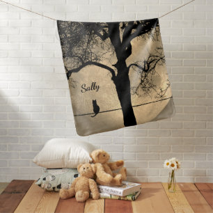 Cat on a Wire Full Moon Baby Name Blanket