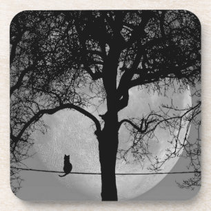 Cat on a Wire Full Moon Beverage Coaster