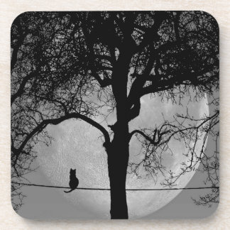 Cat on a Wire Full Moon Beverage Coaster