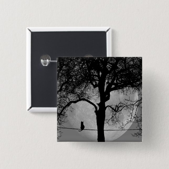 Cat on a Wire Full Moon Button (Front & Back)
