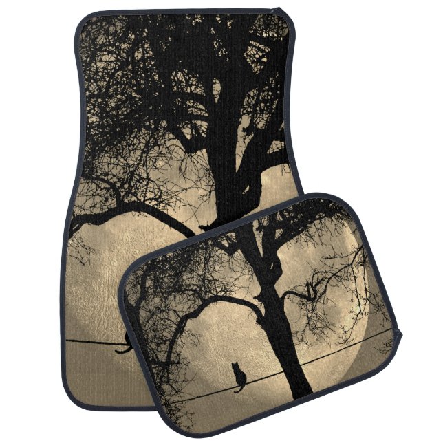 Cat on a Wire Full Moon Car Floor Mat (Set)