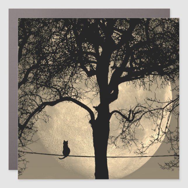 Cat on a Wire Full Moon Car Magnet (Front)