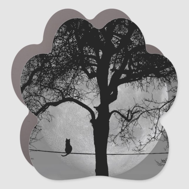 Cat on a Wire Full Moon Car Magnet (Front)