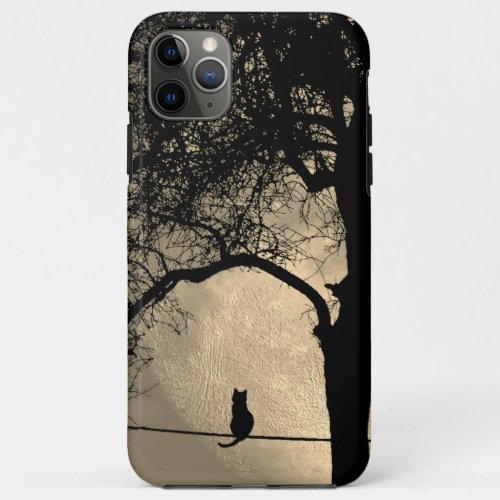 Cat on a Wire Full Moon iPhone 11 Pro Max Case