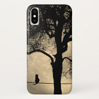 Cat on a Wire Full Moon iPhone X Case