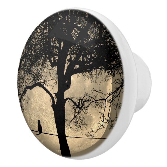 Cat on a Wire Full Moon Ceramic Knob (Right)