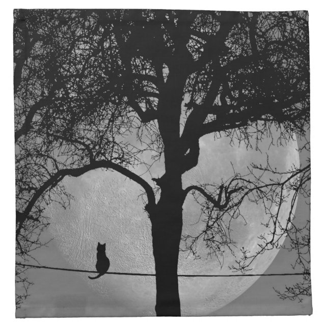 Cat on a Wire Full Moon Cloth Napkin (Front)