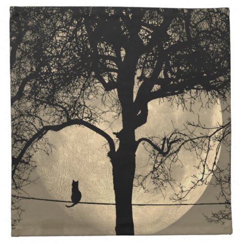 Cat on a Wire Full Moon Cloth Napkin