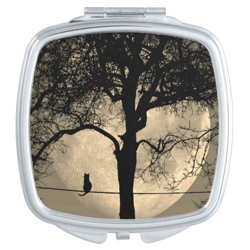 Cat on a Wire Full Moon Compact Mirror