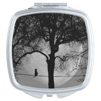 Cat on a Wire Full Moon Compact Mirror