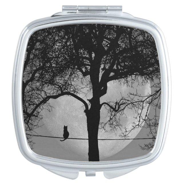Cat on a Wire Full Moon Compact Mirror (Front)