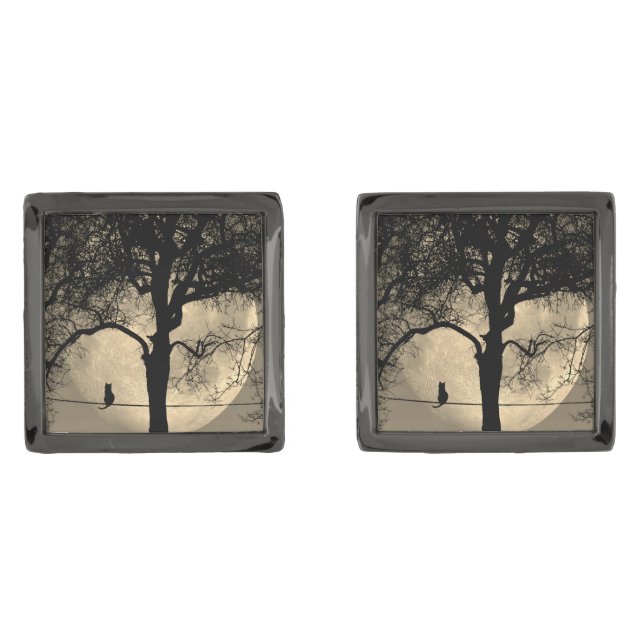 Cat on a Wire Full Moon Cufflinks (Front)