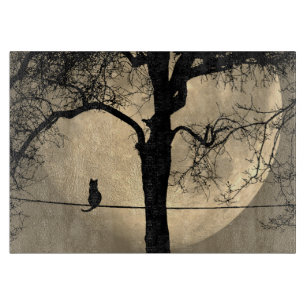 Cat on a Wire Full Moon Cutting Board