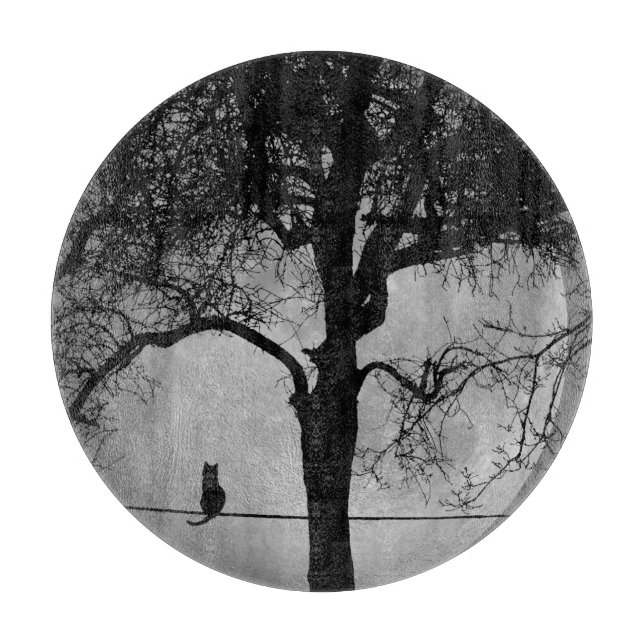 Cat on a Wire Full Moon Cutting Board (Front)