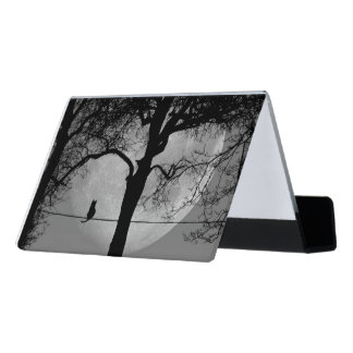 Cat on a Wire Full Moon Desk Business Card Holder