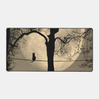 Cat on a Wire Full Moon Desk Mat