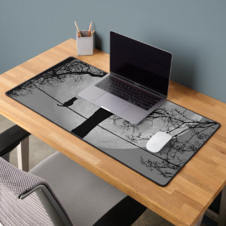 Cat on a Wire Full Moon Desk Mat