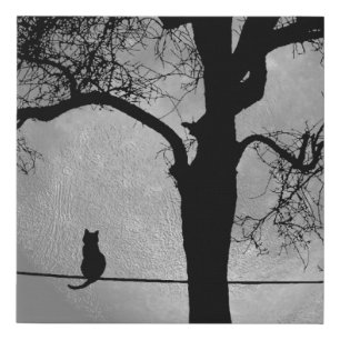 Cat on a Wire Full Moon Faux Canvas Print