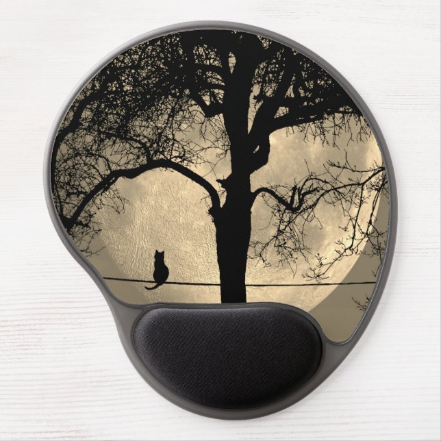Cat on a Wire Full Moon Gel Mouse Pad (Front)