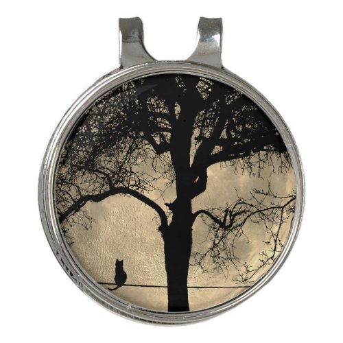 Cat on a Wire Full Moon Golf Hat Clip