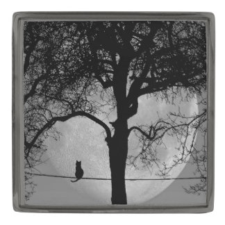 Cat on a Wire Full Moon Gunmetal Finish Lapel Pin
