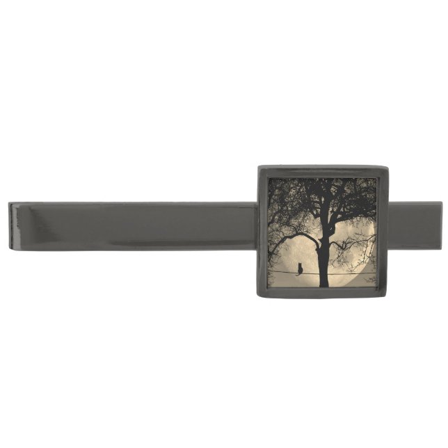 Cat on a Wire Full Moon Gunmetal Finish Tie Bar (Front)