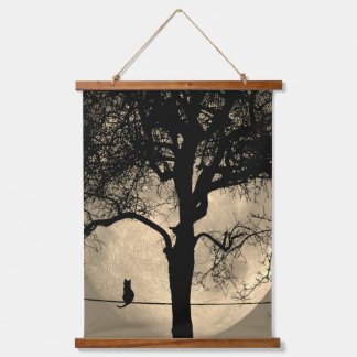 Cat on a Wire Full Moon Hanging Tapestry