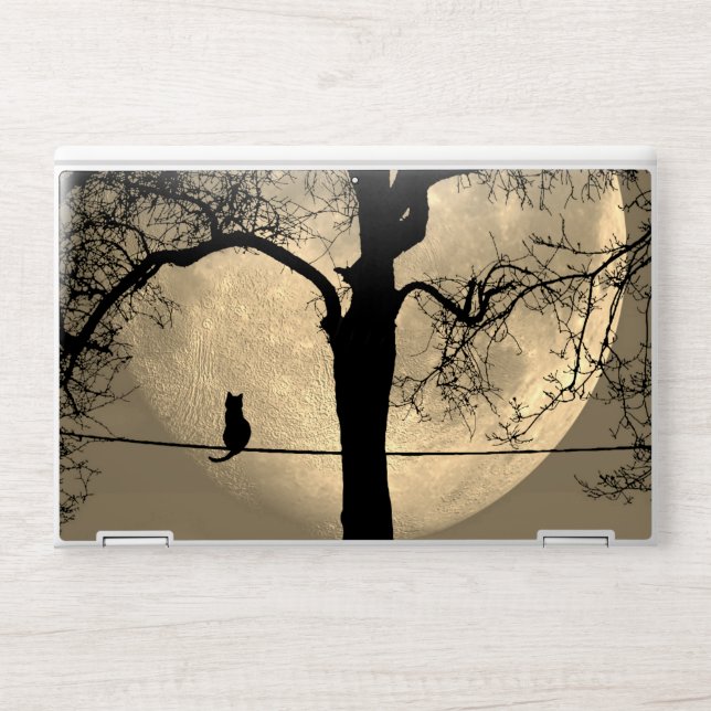 Cat on a Wire Full Moon HP Laptop Skin (Front)