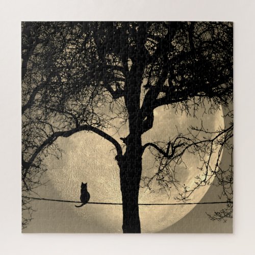 Cat on a Wire Full Moon Jigsaw Puzzle