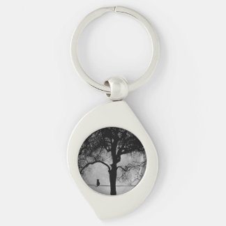 Cat on a Wire Full Moon Keychain