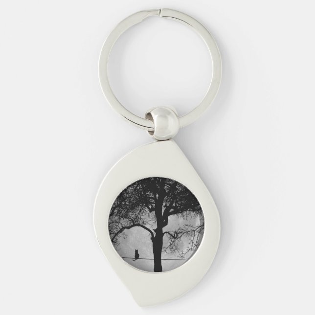 Cat on a Wire Full Moon Keychain (Front)