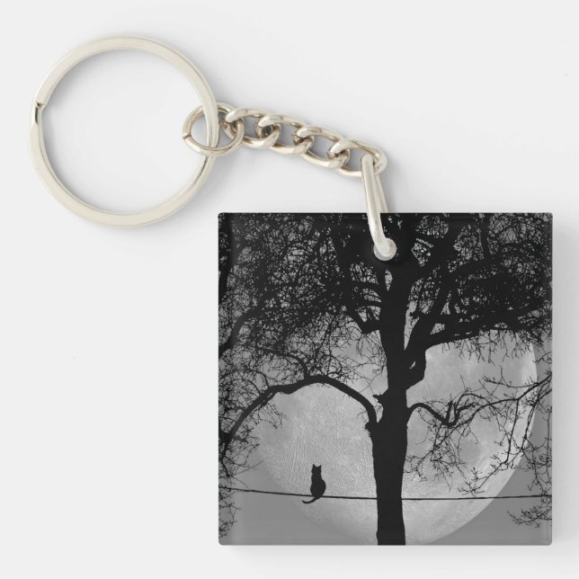 Cat on a Wire Full Moon Keychain (Front)