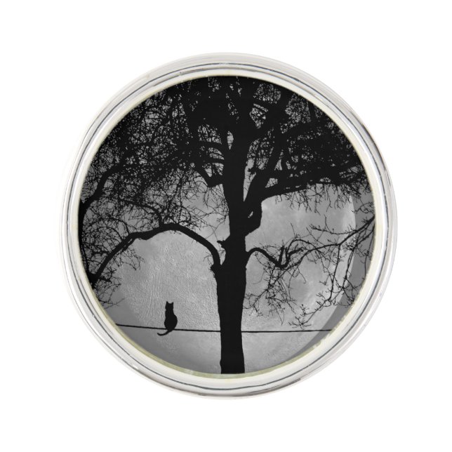 Cat on a Wire Full Moon Lapel Pin (Front)