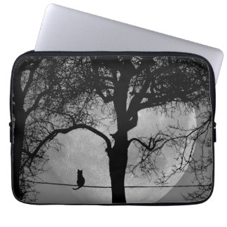Cat on a Wire Full Moon Laptop Sleeve
