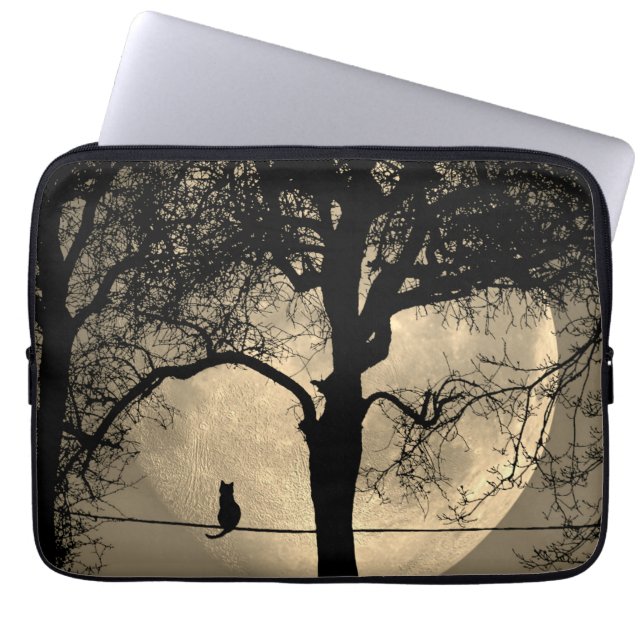 Cat on a Wire Full Moon Laptop Sleeve (Front)