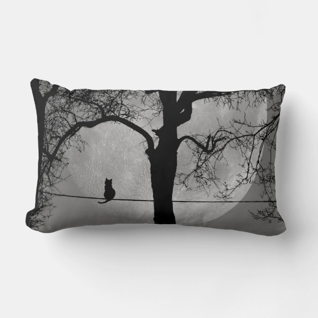 Cat on a Wire Full Moon Lumbar Pillow (Front)