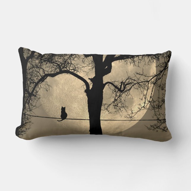 Cat on a Wire Full Moon Lumbar Pillow (Front)