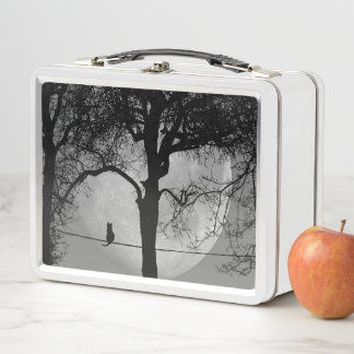 Cat on a Wire Full Moon Metal Lunch Box