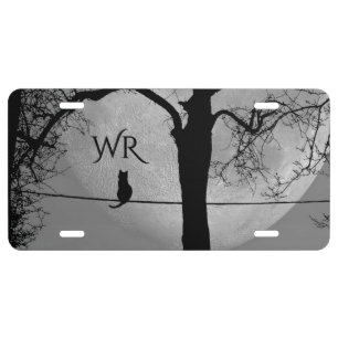 Cat on a Wire Full Moon Monogram License Plate