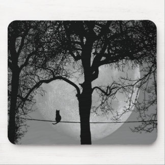 Cat on a Wire Full Moon Mouse Pad