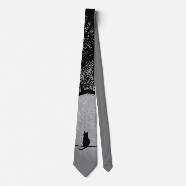 Cat on a Wire Full Moon Neck Tie (Front)