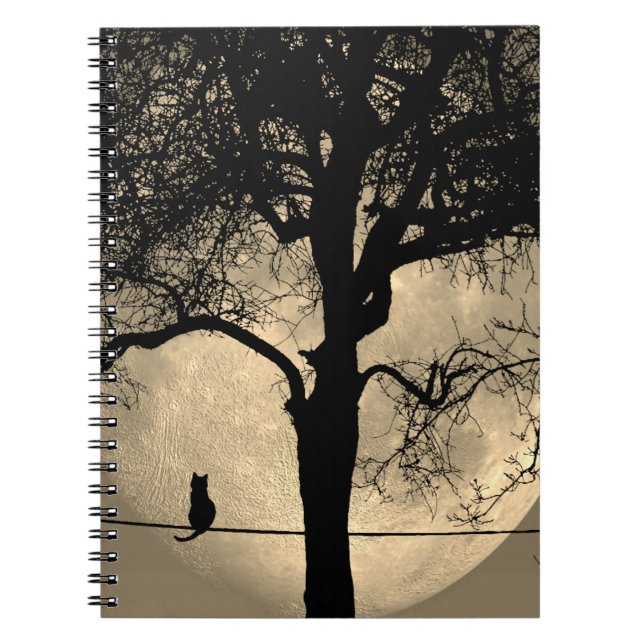 Cat on a Wire Full Moon Notebook (Front)