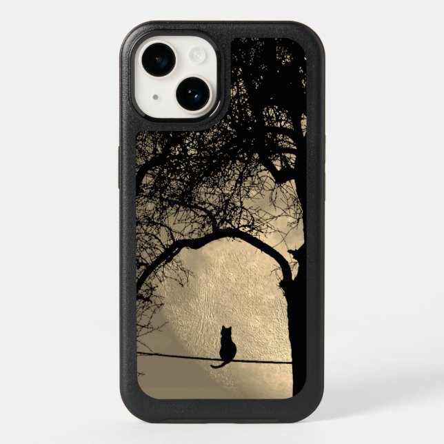 Cat on a Wire Full Moon Otterbox iPhone Case (Back)