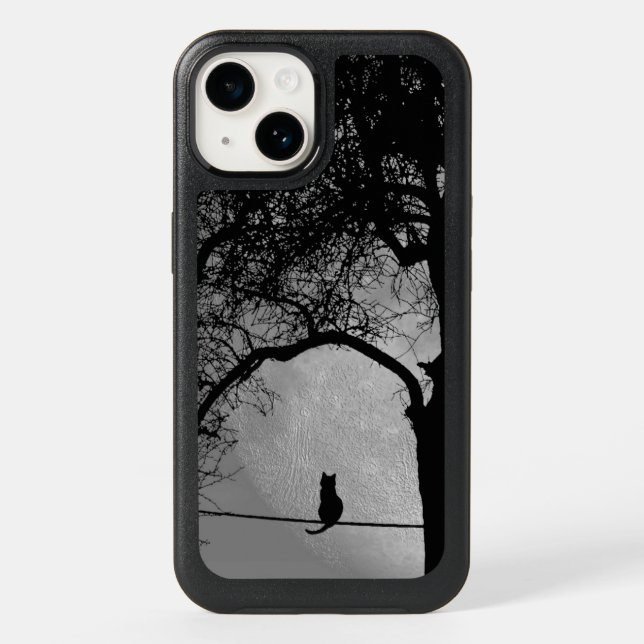 Cat on a Wire Full Moon Otterbox iPhone Case (Back)
