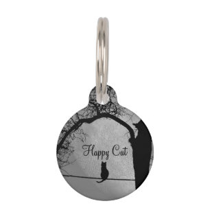 Cat on a Wire Full Moon Owner Info ID # on Back  Pet ID Tag