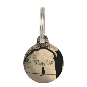 Cat on a Wire Full Moon Owner Info ID # on Back Pet ID Tag