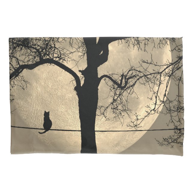 Cat on a Wire Full Moon Pillow Case (Front)