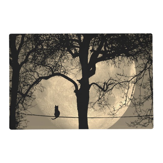 Cat on a Wire Full Moon Placemat (Front)