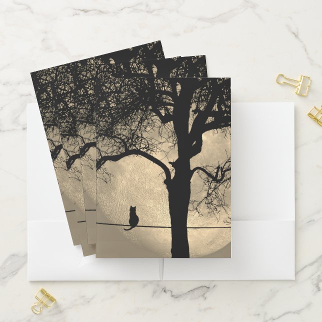 Cat on a Wire Full Moon Pocket Folder (In Situ)