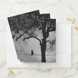 Cat on a Wire Full Moon Pocket Folder